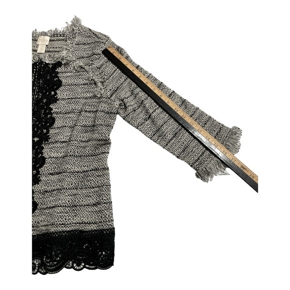 CHICO'S Black and Gray Tweed Fringed Lace Cardigan Jacket size 1 - Picture 14 of 16